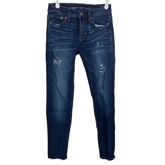 American Eagle Super Stretch Distressed Jeggings Sz 0 Short - Picture 1 of 11